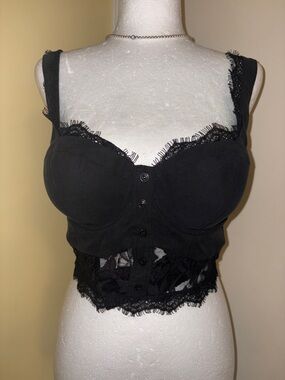 Guess Black Lace-Trim Bustier Bra Top M